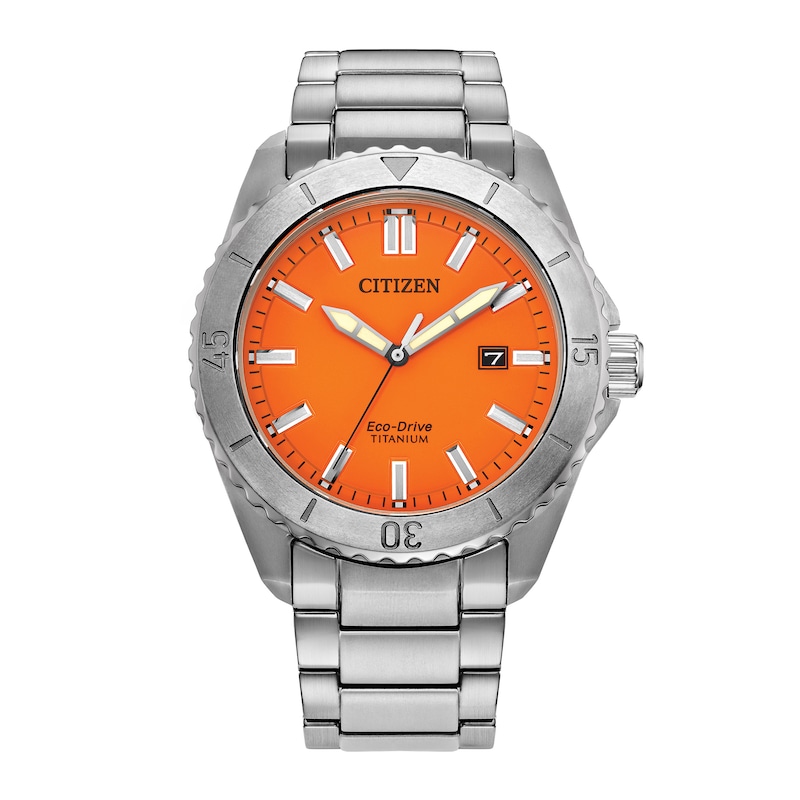 Men’s Citizen Eco-Drive® Brycen Weekender Super Titanium™ Watch with Orange Dial (Model: AW1840-50X)