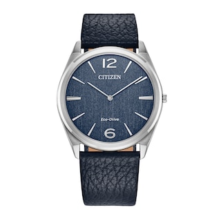 Unisex Citizen Eco-Drive® Dress Classic Blue Leather Strap Watch with Blue Dial (Model: AR3120-08L)