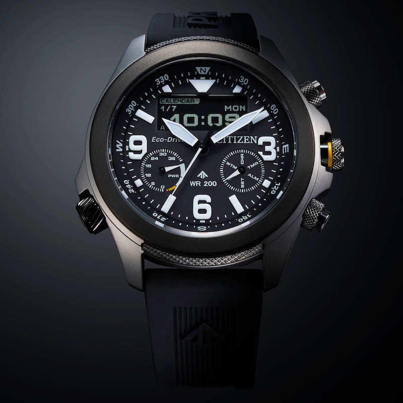 Main Image 3 of Men’s Citizen Eco-Drive® Promaster Land Black Rubber Strap Watch with Black Dial (Model: JV1007-07E)