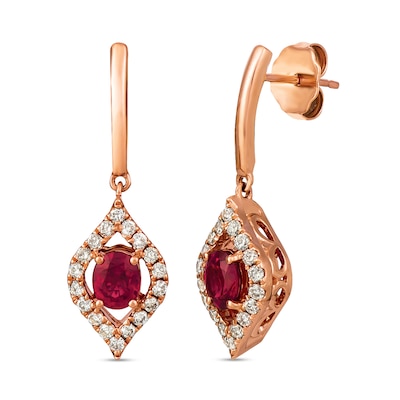 Le Vian® Oval Certified Passion Ruby™ and 0.33 CT. T.W. Nude Diamond™ Marquise Drop Earrings in 14K Strawberry Gold®