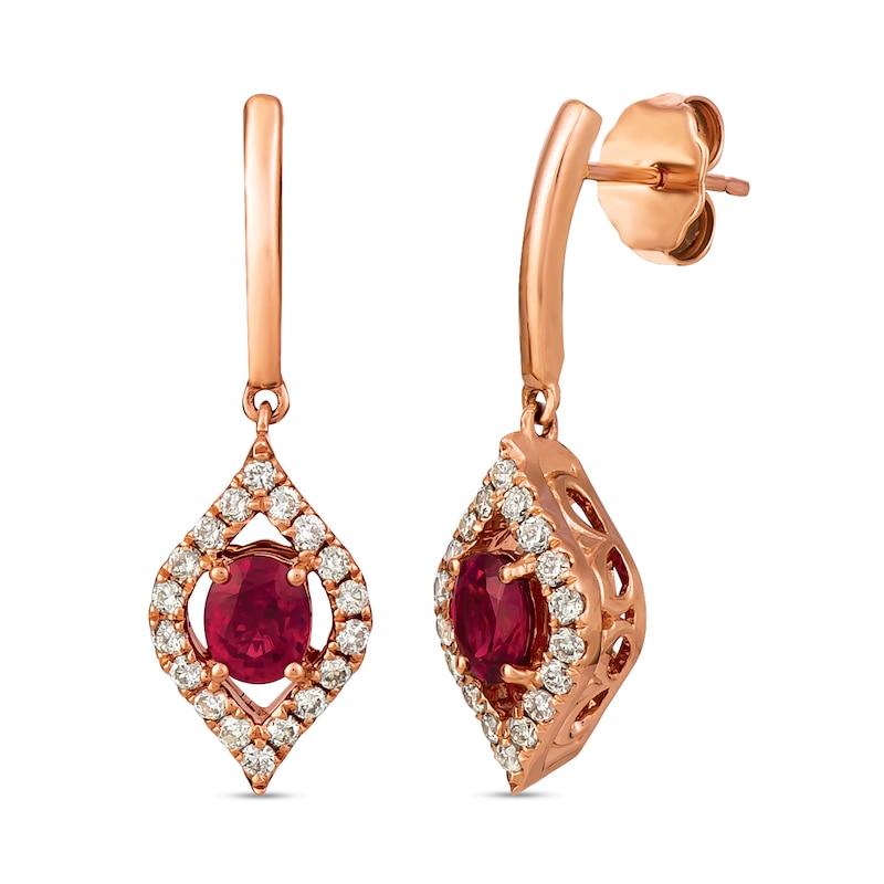 Main Image 1 of Le Vian® Oval Certified Passion Ruby™ and 0.33 CT. T.W. Nude Diamond™ Marquise Drop Earrings in 14K Strawberry Gold®