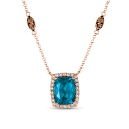 Le Vian® Cushion-Cut Deep Sea Blue Topaz™ and 0.61 CT. T.W. Diamond Frame Station Necklace in 14K Strawberry Gold®