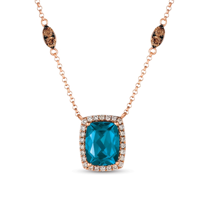 Main Image 1 of Le Vian® Cushion-Cut Deep Sea Blue Topaz™ and 0.61 CT. T.W. Diamond Frame Station Necklace in 14K Strawberry Gold®