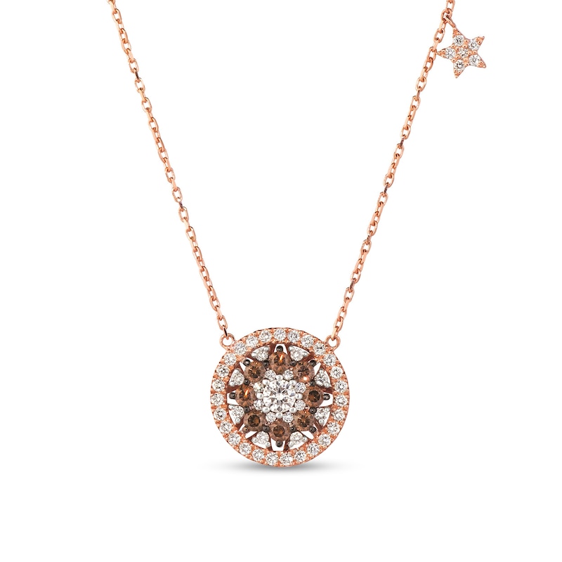 Main Image 1 of Le Vian® 0.74 CT. T.W. Chocolate Diamond® and Vanilla Diamond® Star Circle Frame Necklace in 14K Strawberry Gold®