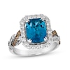 Thumbnail Image 0 of Le Vian® Cushion-Cut Deep Sea Blue Topaz™ and 0.83 CT. T.W. Diamond Frame Twist Shank Ring in 14K Vanilla Gold®