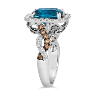 Le Vian® Cushion-Cut Deep Sea Blue Topaz™ and 0.83 CT. T.W. Diamond Frame Twist Shank Ring in 14K Vanilla Gold®