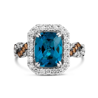 Le Vian® Cushion-Cut Deep Sea Blue Topaz™ and 0.83 CT. T.W. Diamond Frame Twist Shank Ring in 14K Vanilla Gold®