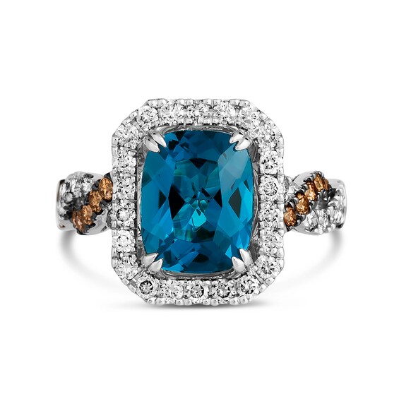 Le Vian® Cushion-Cut Deep Sea Blue Topaz™ and 0.83 CT. T.W. Diamond Frame Twist Shank Ring in 14K Vanilla Gold®