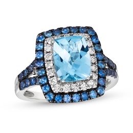 Le Vian® Sea Blue Aquamarine® and Blueberry Sapphire™ with Diamond Double Cushion Frame Ring in 14K Vanilla Gold®