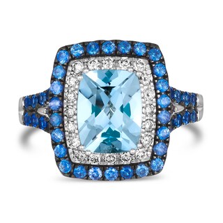 Le Vian® Sea Blue Aquamarine® and Blueberry Sapphire™ with Diamond Double Cushion Frame Ring in 14K Vanilla Gold®