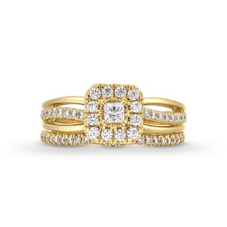 0.62 CT. T.W. Princess-Cut Canadian Certified Centre Diamond Cushion Frame Split Shank Bridal Set in 10K Gold (I/I2)