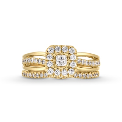 0.62 CT. T.W. Princess-Cut Canadian Certified Centre Diamond Cushion Frame Split Shank Bridal Set in 10K Gold (I/I2)