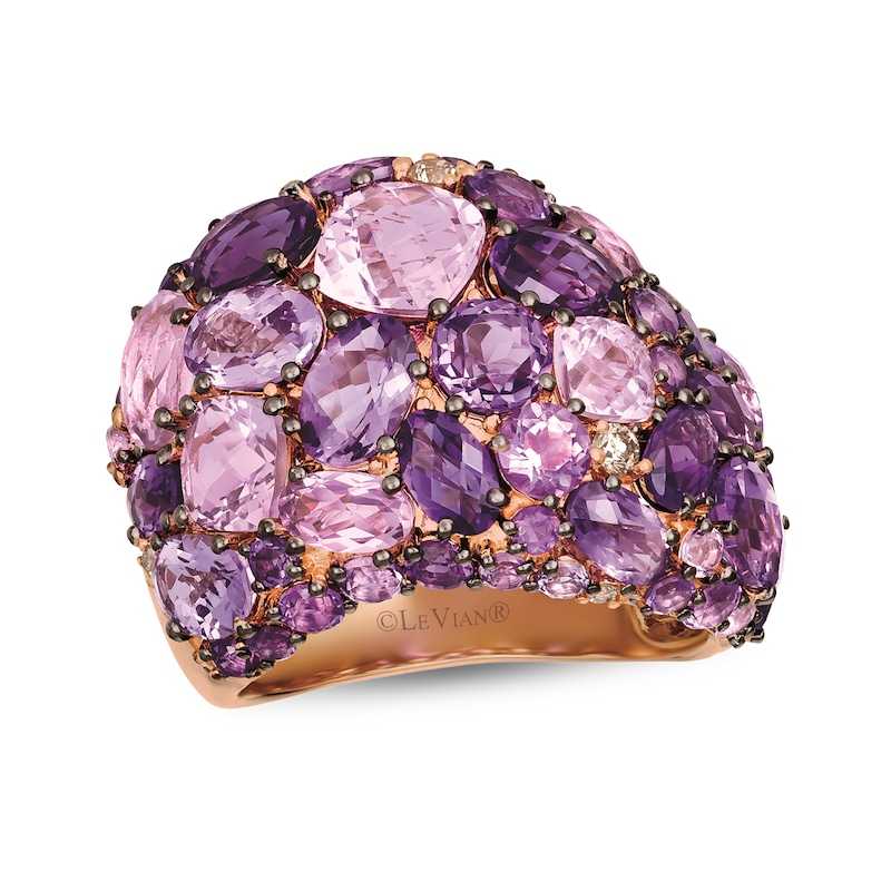 Main Image 1 of Le Vian® Multi-Shaped Amethyst and 0.13 CT. T.W. Diamond Domed Scatter Ring in 14K Strawberry Gold®