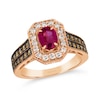 Thumbnail Image 1 of Le Vian® Oval Passion Ruby™ and 0.84 CT. T.W. Diamond Frame Double Row Vintage-Style Ring in 14K Strawberry Gold®