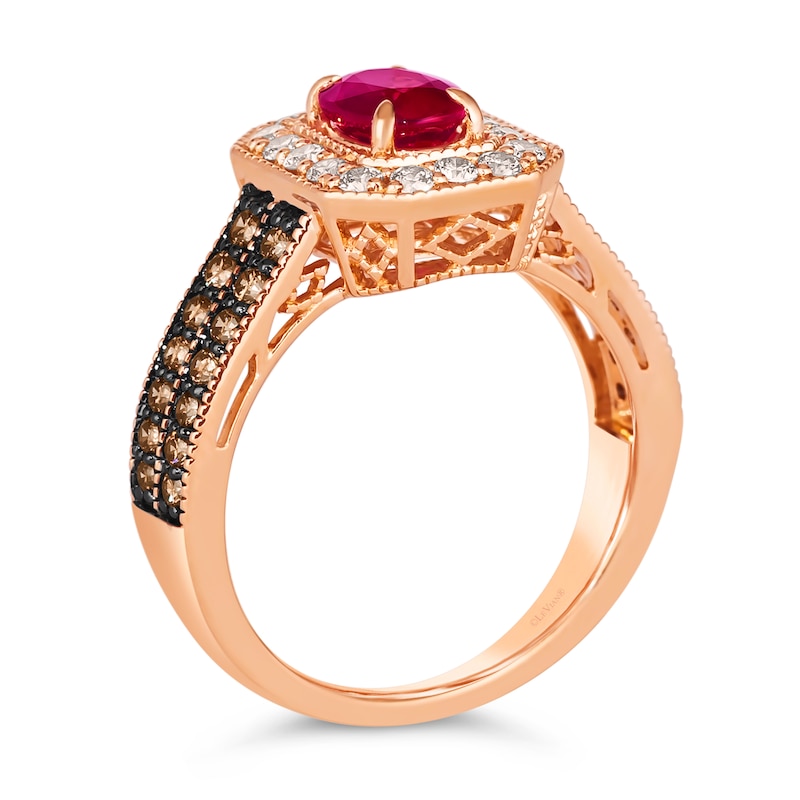 Main Image 3 of Le Vian® Oval Passion Ruby™ and 0.84 CT. T.W. Diamond Frame Double Row Vintage-Style Ring in 14K Strawberry Gold®