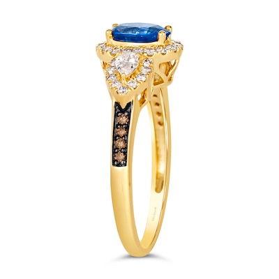 Le Vian® Oval Blueberry Sapphire™ and 0.46 CT. T.W. Diamond Collar Frame Ring in 14K Honey Gold™