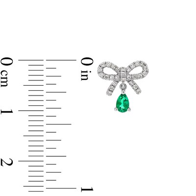 Pear-Shaped Lab-Created Emerald and White Lab-Created Sapphire Bow Drop Earrings in Sterling Silver