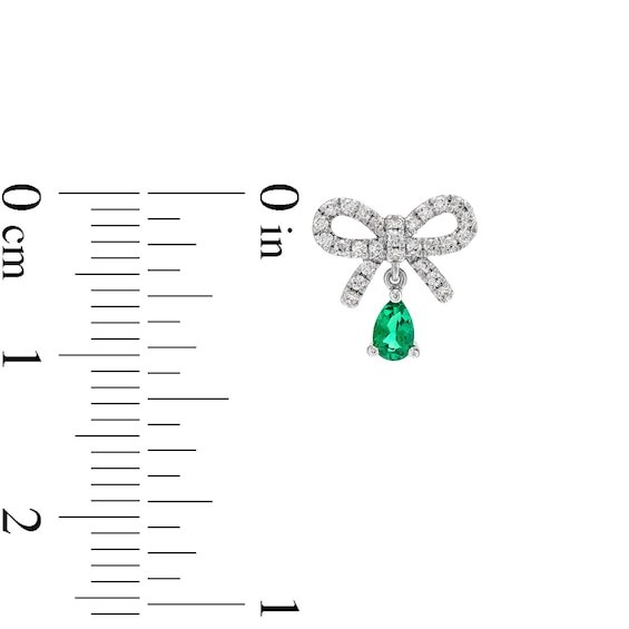 Pear-Shaped Lab-Created Emerald and White Lab-Created Sapphire Bow Drop Earrings in Sterling Silver