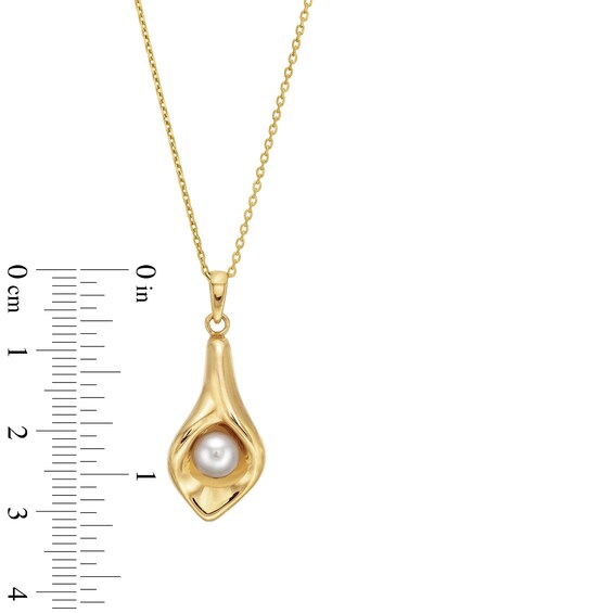 6.0mm Freshwater Cultured Pearl Tulip Pendant in Sculpted Hollow 14K Gold