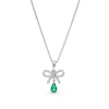 Pear-Shaped Lab-Created Emerald and White Lab-Created Sapphire Bow Pendant in Sterling Silver