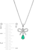 Pear-Shaped Lab-Created Emerald and White Lab-Created Sapphire Bow Pendant in Sterling Silver