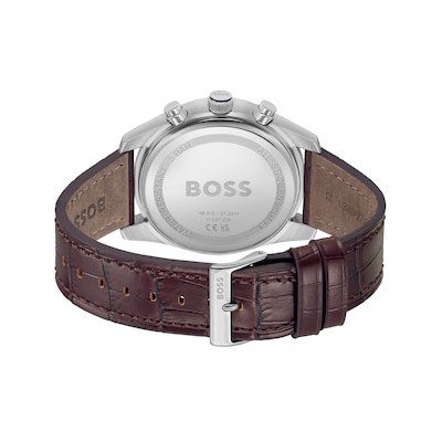 Men's Hugo Boss Skytraveller Brown Leather Strap Chronograph Watch with Blue Dial (Model: 1514194)