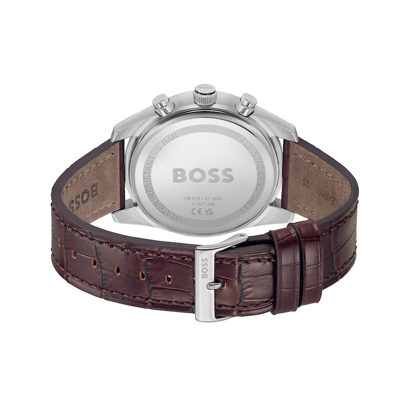 Main Image 3 of Men's Hugo Boss Skytraveller Brown Leather Strap Chronograph Watch with Blue Dial (Model: 1514194)