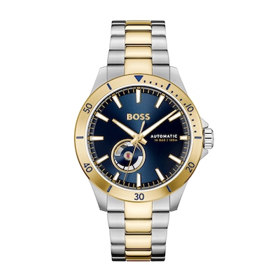 Men's Hugo Boss Troper Two-Tone IP Automatic Watch with Blue Dial (Model: 1514201)