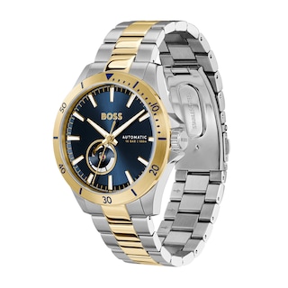 Men's Hugo Boss Troper Two-Tone IP Automatic Watch with Blue Dial (Model: 1514201)