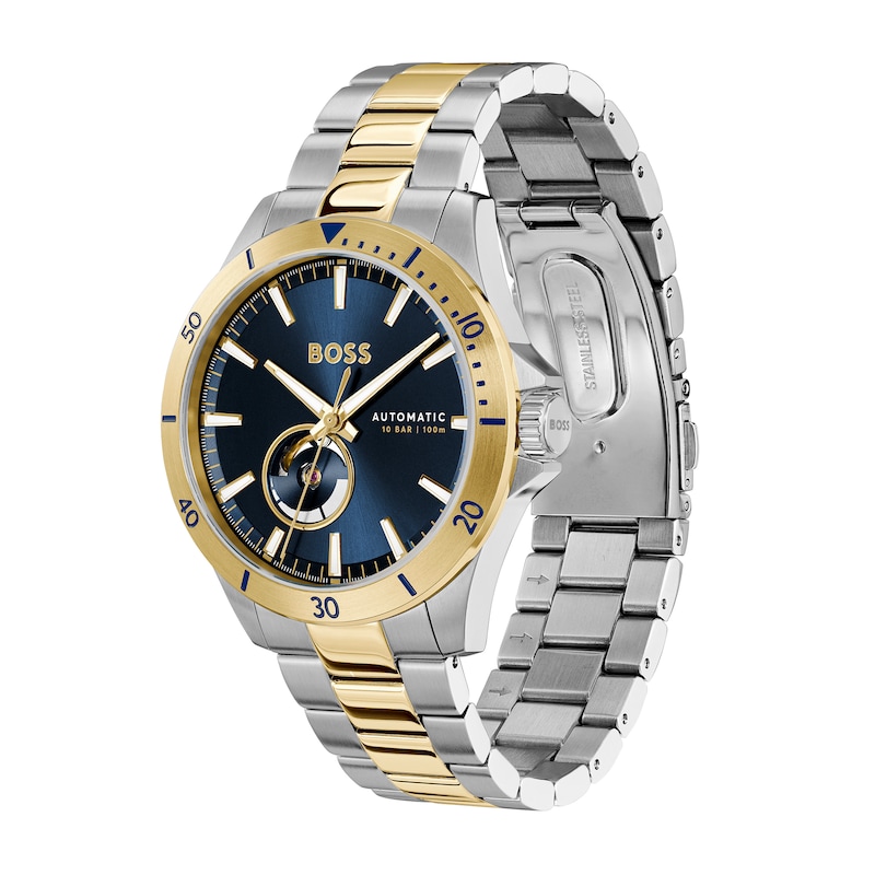 Main Image 2 of Men's Hugo Boss Troper Two-Tone IP Automatic Watch with Blue Dial (Model: 1514201)