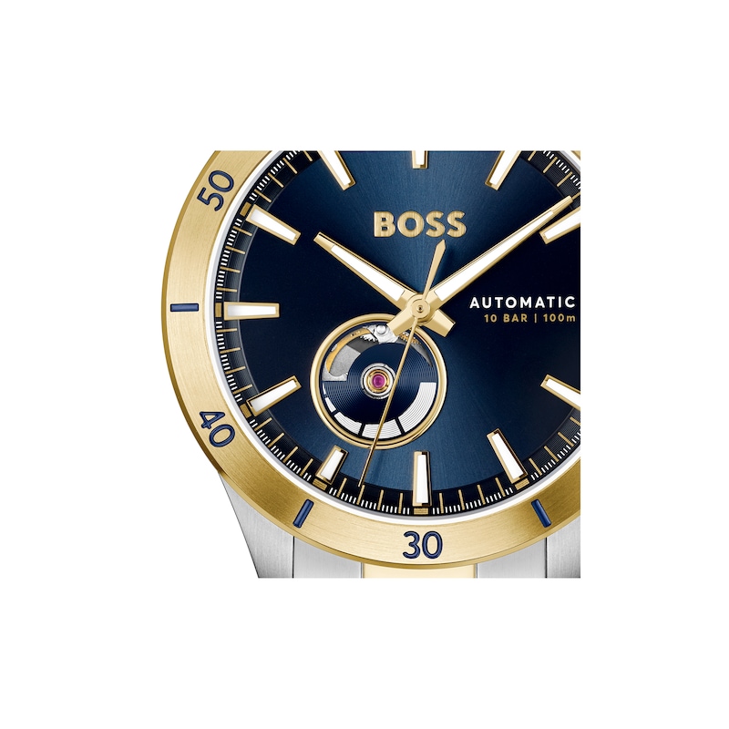 Main Image 4 of Men's Hugo Boss Troper Two-Tone IP Automatic Watch with Blue Dial (Model: 1514201)