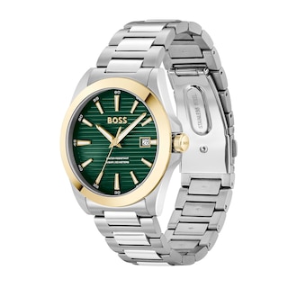 Men's Hugo Boss Strike Two-Tone IP Watch with Textured Green Dial (Model: 1514173)