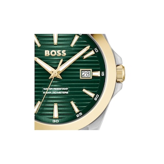 Men's Hugo Boss Strike Two-Tone IP Watch with Textured Green Dial (Model: 1514173)