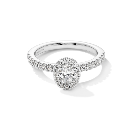 Vera Wang Love Collection CT. T.W. Oval Certified Diamond Frame Engagement Ring in 18K White Gold (F/SI2