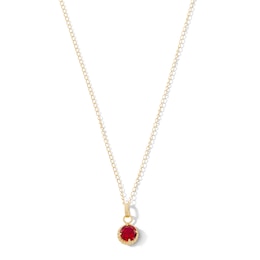 Child’s 4.0mm Red Cubic Zirconia Solitaire Beaded Frame Pendant in 14K Gold - 13&quot;