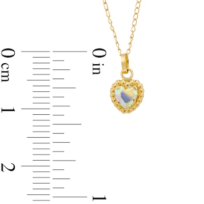 Child's 4.0mm Heart-Shaped Iridescent Cubic Zirconia Solitaire Beaded Frame Pendant in 14K Gold - 13"