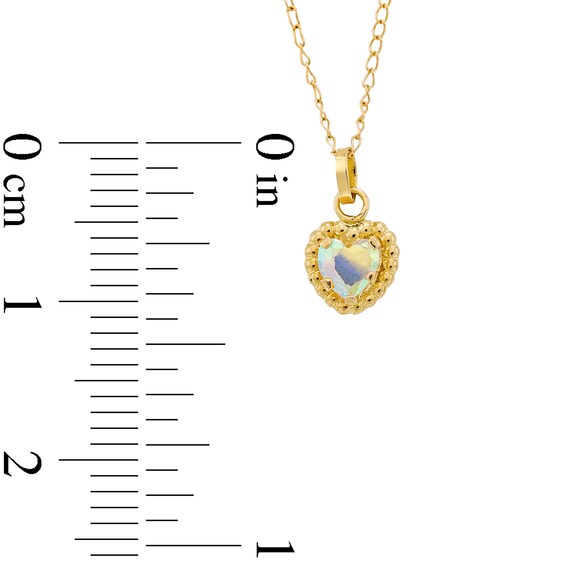 Child's 4.0mm Heart-Shaped Iridescent Cubic Zirconia Solitaire Beaded Frame Pendant in 14K Gold - 13"