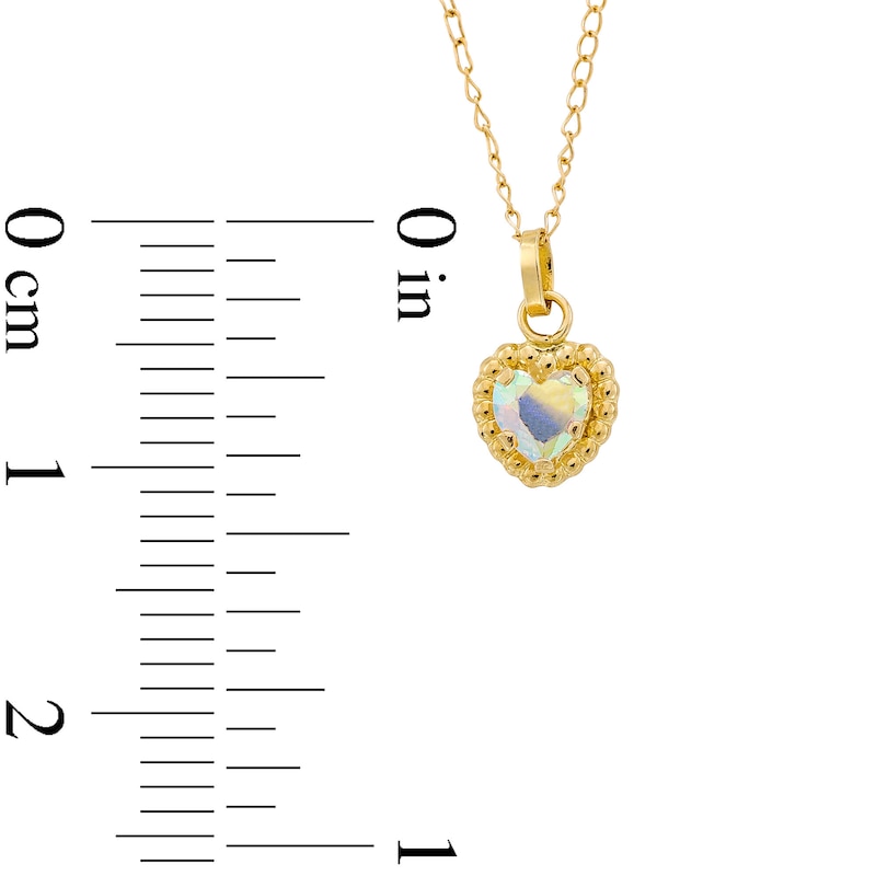 Main Image 2 of Child's 4.0mm Heart-Shaped Iridescent Cubic Zirconia Solitaire Beaded Frame Pendant in 14K Gold - 13&quot;