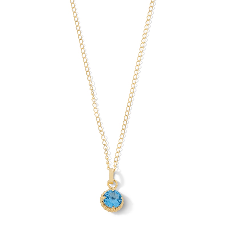 Main Image 1 of Child’s 4.0mm Blue Cubic Zirconia Solitaire Beaded Frame Pendant in 14K Gold - 13&quot;