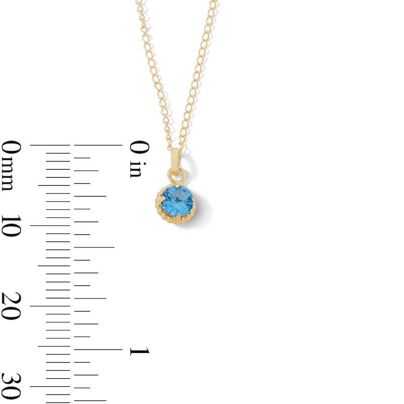 Main Image 2 of Child’s 4.0mm Blue Cubic Zirconia Solitaire Beaded Frame Pendant in 14K Gold - 13&quot;