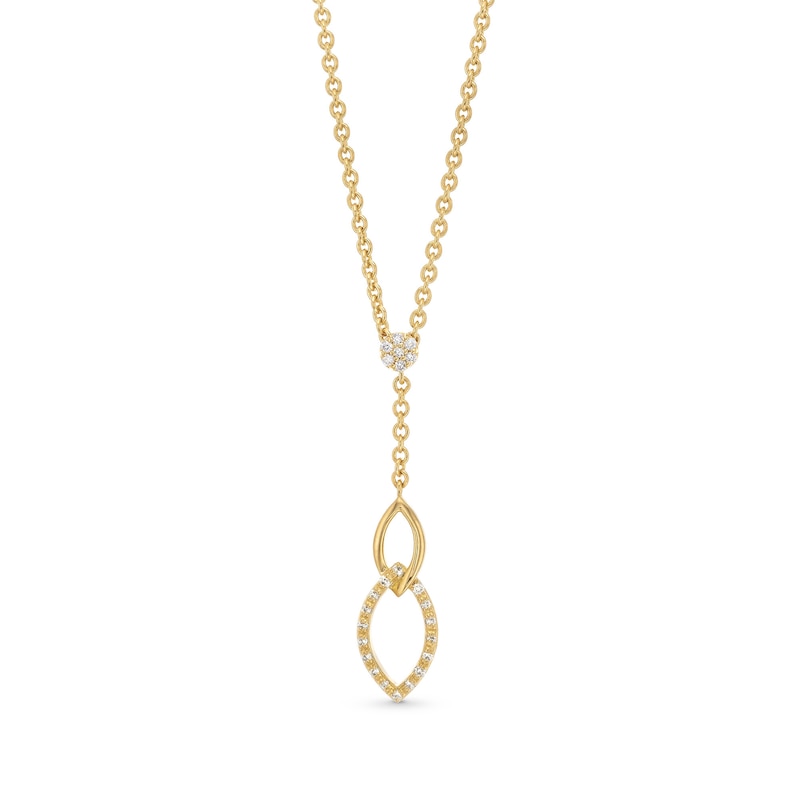 0.085 CT. T.W. Diamond Double Marquise Drop Lariat Necklace in Sterling Silver with 14K Gold Plate