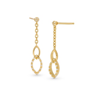 0.085 CT. T.W. Diamond Double Marquise Chain Drop Earrings in Sterling Silver with 14K Gold Plate