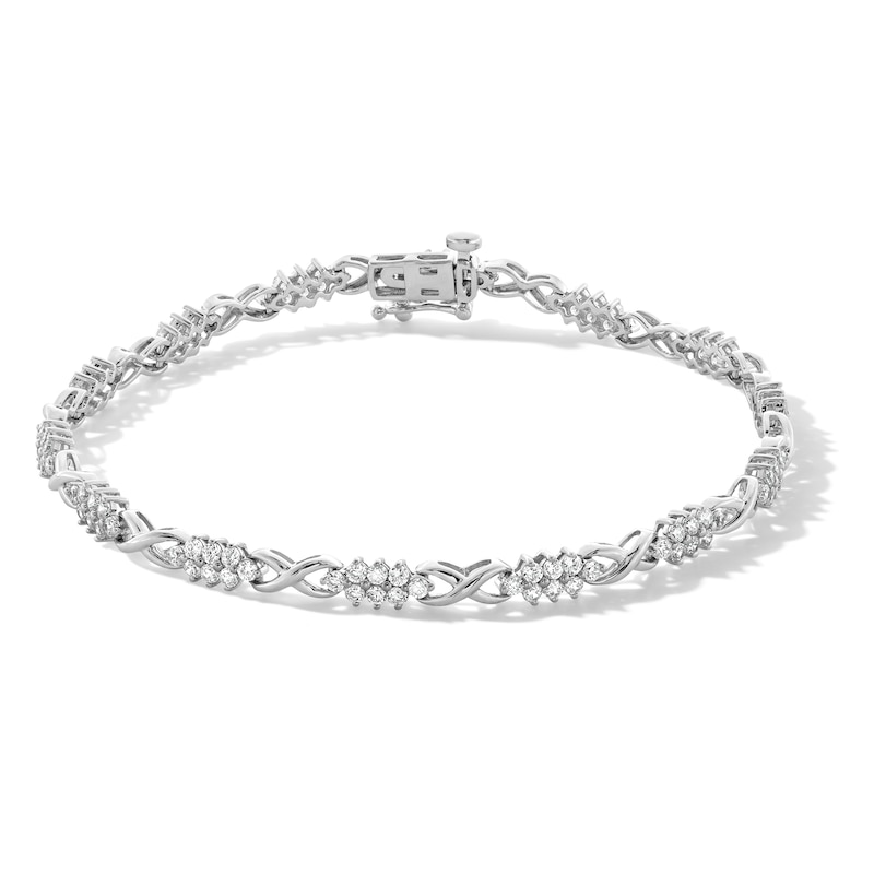 Main Image 1 of 2.00 CT. T.W. Lab-Created Diamond Alternating &quot;X&quot; Link Bracelet in 10K White Gold