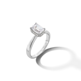 1.40 CT. T.W. Emerald-Cut Certified Lab-Created Diamond Frame Engagement Ring in 14K White Gold (F/SI2)