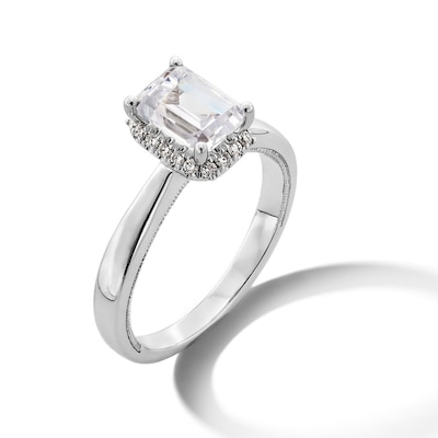 1.40 CT. T.W. Emerald-Cut Certified Lab-Created Diamond Frame Engagement Ring in 14K White Gold (F/SI2)