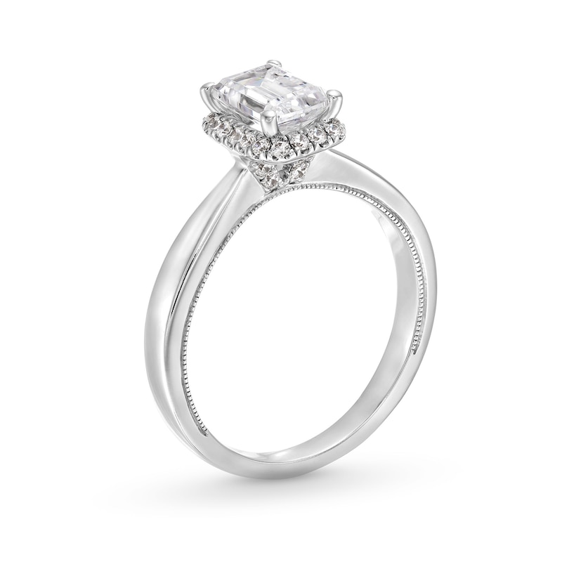 1.40 CT. T.W. Emerald-Cut Certified Lab-Created Diamond Frame Engagement Ring in 14K White Gold (F/SI2)