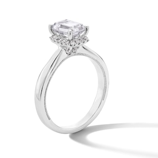 1.40 CT. T.W. Emerald-Cut Certified Lab-Created Diamond Frame Engagement Ring in 14K White Gold (F/SI2)