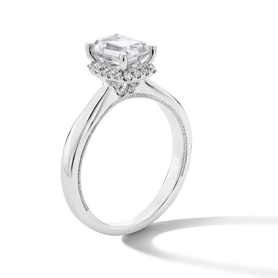 1.40 CT. T.W. Emerald-Cut Certified Lab-Created Diamond Frame Engagement Ring in 14K White Gold (F/SI2)