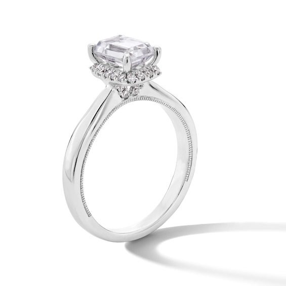 1.40 CT. T.W. Emerald-Cut Certified Lab-Created Diamond Frame Engagement Ring in 14K White Gold (F/SI2)