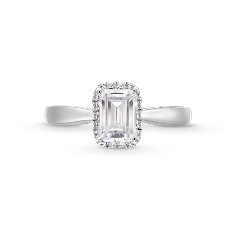 1.40 CT. T.W. Emerald-Cut Certified Lab-Created Diamond Frame Engagement Ring in 14K White Gold (F/SI2)